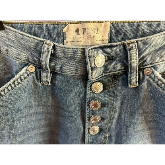 We The Free Distressed Button-Fly Jeans Light Wash Denim Size 28 Frayed Hem - Picture 2 of 5